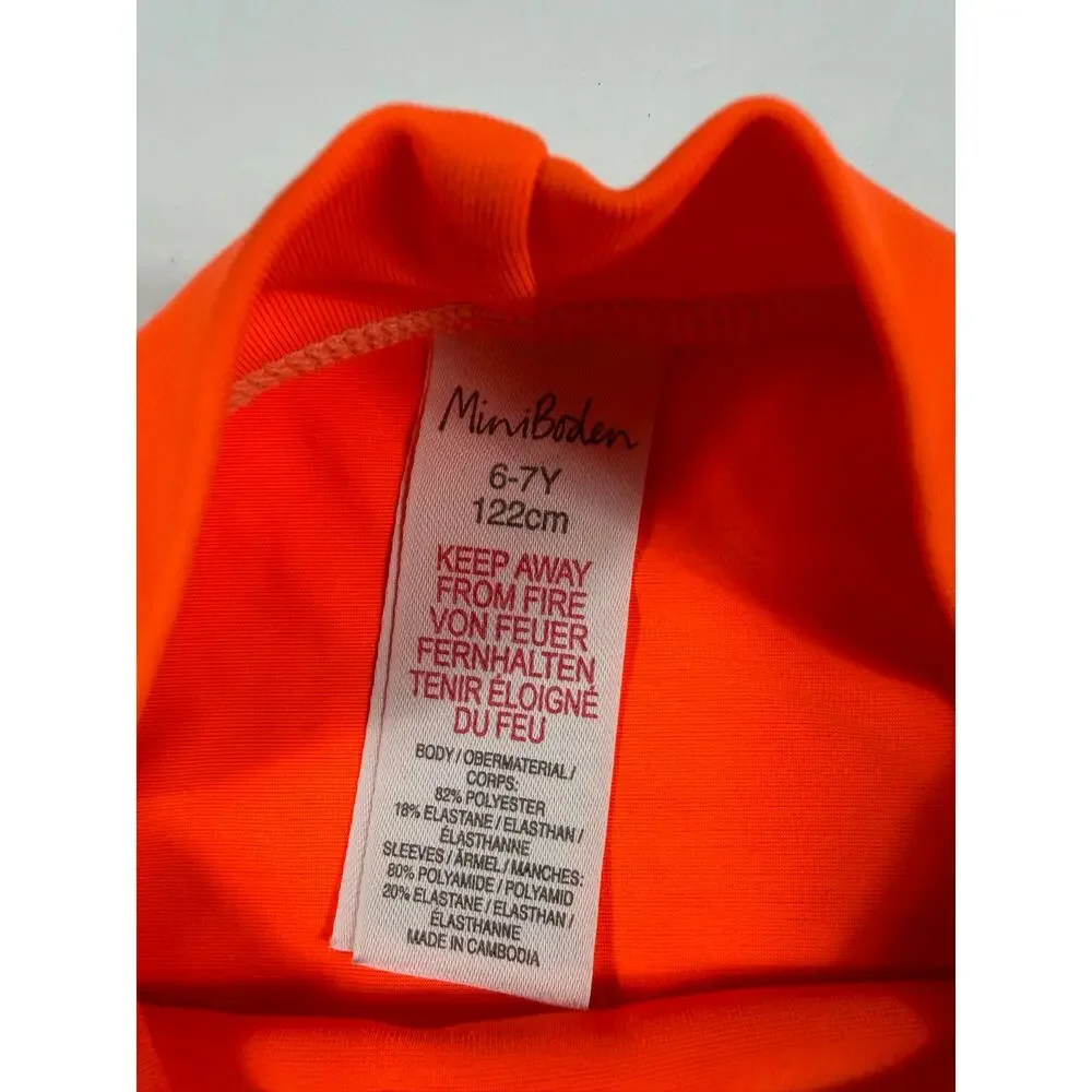Mini Boden Shark Rash Guard Swim Trunks Set Orange Blue Size 6-7 year boys